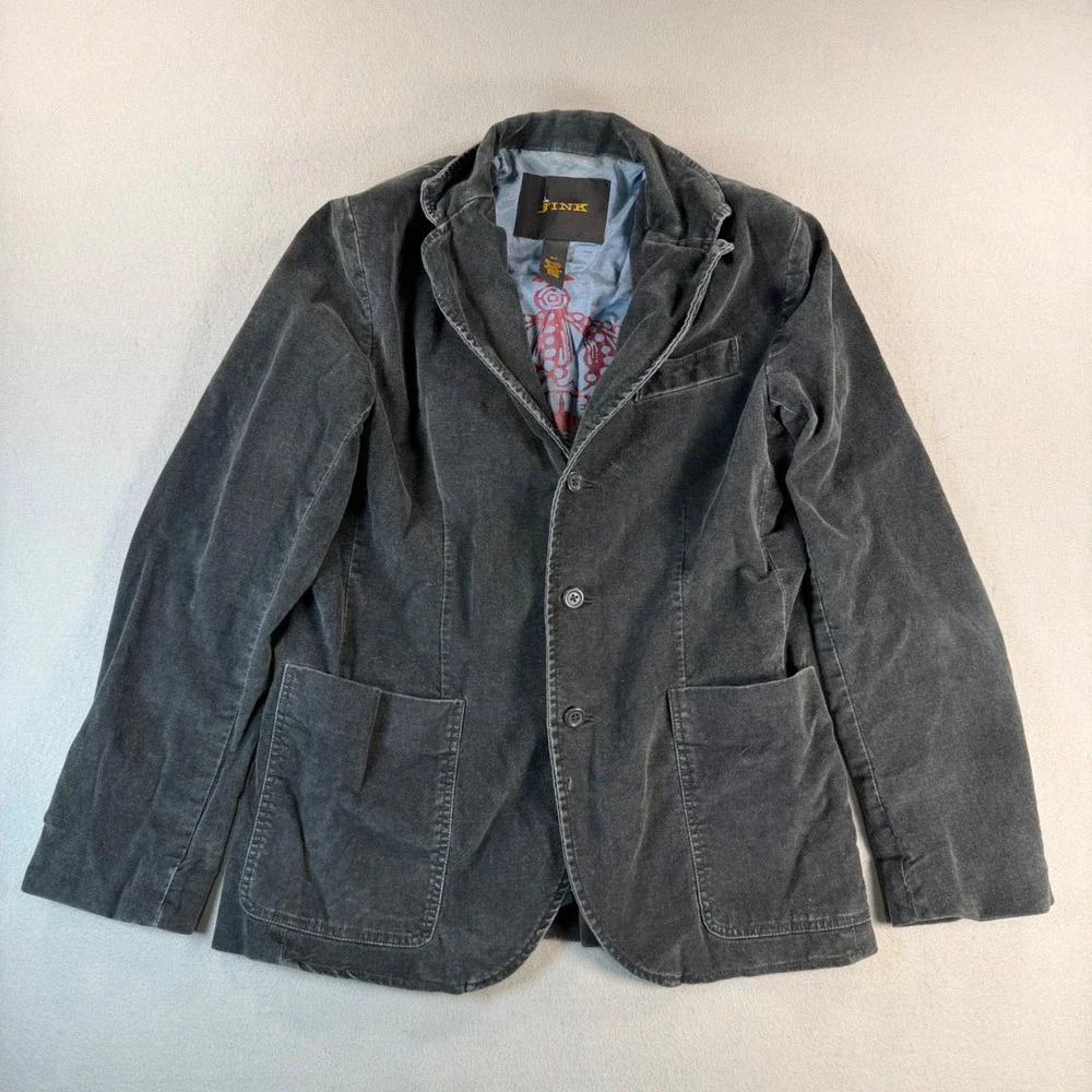 Vintage J.Ink Corduroy Blazer Jacket Gray Cotton Sport Coat Graphic Lining small